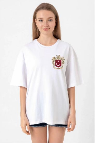 Türk Arma Baskı T-shirt- Beyaz resmi