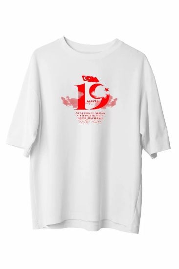 19 Mayıs Unisex Baskılı T-shirt - Beyaz resmi