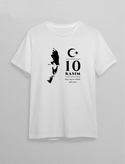 10 Kasım Atatürk Baskılı T-shirt - Beyaz resmi