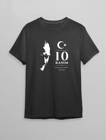 10 Kasım Atatürk Baskılı T-shirt - Siyah resmi