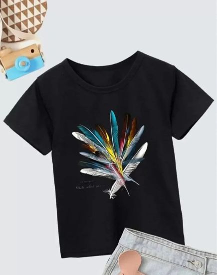 Kız Çocuk Baskılı T-Shirt- Siyah resmi