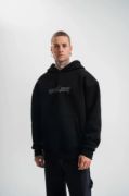 Unisex Üç İplik Kapşonlu Nakışlı SweatShirt - Siyah resmi
