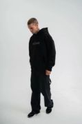 Unisex Üç İplik Kapşonlu Nakışlı SweatShirt - Siyah resmi
