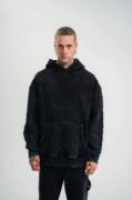 Kapşonlu Double Oversize Yıkamalı Evalı Nakışlı SweatShirt - Siyah resmi