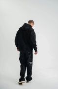 Kapşonlu Double Oversize Yıkamalı Evalı Nakışlı SweatShirt - Siyah resmi