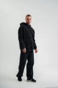 Kapşonlu Double Oversize Yıkamalı Evalı Nakışlı SweatShirt - Siyah resmi