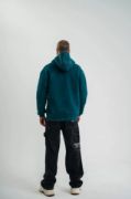 Unisex Uzun Kol Kapşonlu Yıkamalı Nakışlı SweatShirt - Koyu Deniz Yeşili resmi