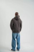 Unisex Uzun Kol Kapşonlu Yıkamalı Nakışlı SweatShirt - Füme resmi