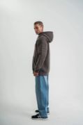 Double Oversize Kapşonlu Nakışlı SweatShirt - Füme resmi