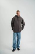 Double Oversize Kapşonlu Nakışlı SweatShirt - Füme resmi