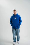 Unisex Kapşonlu Uzun Kol Patchli Nakışlı SweatShirt - Mavi resmi