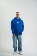 Unisex Kapşonlu Uzun Kol Patchli Nakışlı SweatShirt - Mavi resmi