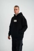 Unisex Kapşonlu Uzun Kol Patchli Nakışlı SweatShirt  - Siyah resmi
