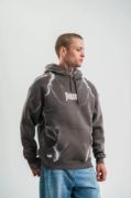 Double Oversize Kapşonlu Şimşek Pano Baskılı SweatShirt - Füme resmi