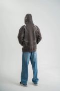 Double Oversize Kapşonlu Şimşek Pano Baskılı SweatShirt - Füme resmi