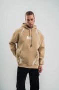Double Oversize Kapşonlu Şimşek Pano Baskılı SweatShirt - Bej resmi