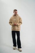 Double Oversize Kapşonlu Şimşek Pano Baskılı SweatShirt - Bej resmi