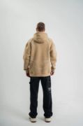 Double Oversize Kapşonlu Şimşek Pano Baskılı SweatShirt - Bej resmi
