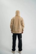 Double Oversize Kapşonlu Şimşek Pano Baskılı SweatShirt - Bej resmi