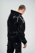 Double Oversize Kapşonlu Şimşek Pano Baskılı SweatShirt - Siyah resmi