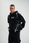 Double Oversize Kapşonlu Şimşek Pano Baskılı SweatShirt - Siyah resmi