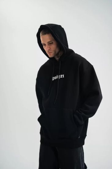 Kapşonlu Double Oversize Dijital Patchli SweatShirt - Siyah resmi