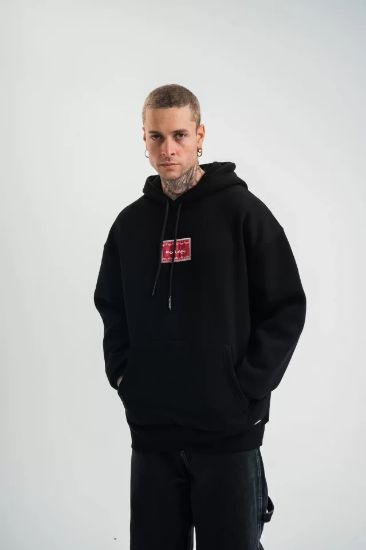 POLIZEI Premium Kalite Unisex Kapşonlu Dijital Patchli SweatShirt - Siyah resmi