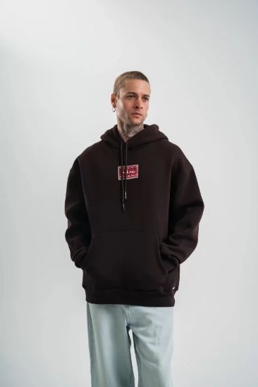 POLIZEI Premium Kalite Unisex Kapşonlu Dijital Patchli SweatShirt - Kahve resmi