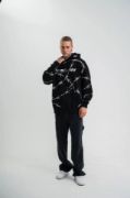 POLIZEI Premium Kalite Kapşonlu Varak Ve Pano Baskılı SweatShirt - Siyah resmi