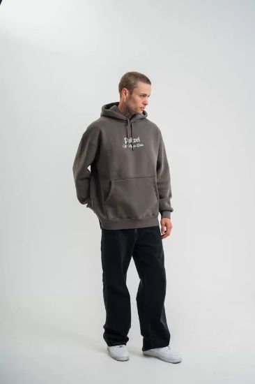 POLIZEI Premium Kalite Kapşonlu Dijital Patchli SweatShirt - Füme resmi