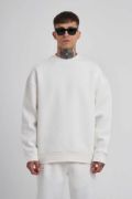 Unisex Biskilet Yaka Üç İplik SweatShirt - Beyaz resmi