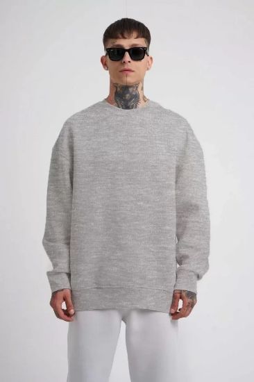 Unisex Biskilet Yaka Üç İplik SweatShirt - Gri resmi