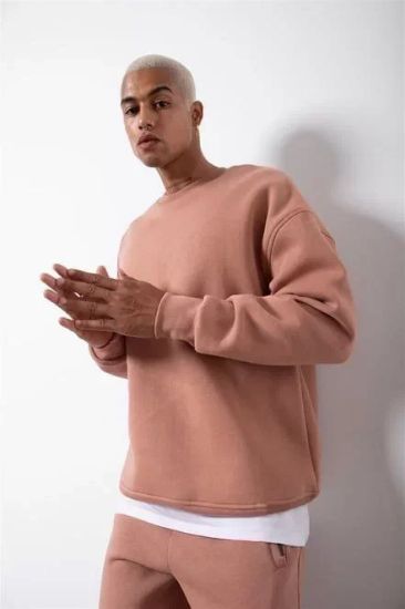 Unisex Biskilet Yaka Üç İplik SweatShirt - Pembe resmi