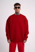 Unisex Biskilet Yaka Üç İplik SweatShirt - Kırmızı resmi