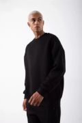 Unisex Biskilet Yaka Üç İplik SweatShirt - Siyah resmi