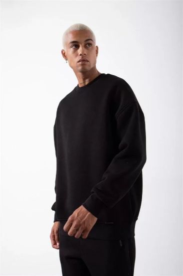 Unisex Biskilet Yaka Üç İplik SweatShirt - Siyah resmi