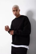 Unisex Biskilet Yaka Üç İplik SweatShirt - Siyah resmi