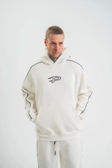 POLIZEI Premium Kalite Unisex Kapşonlu Ara Biyeli SweatShirt - Beyaz resmi