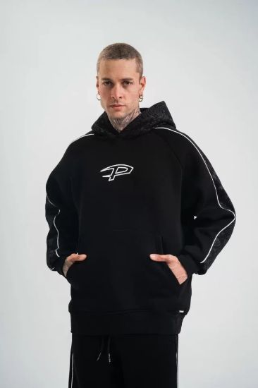 POLIZEI Premium Kalite Unisex Kapşonlu Ara Biyeli SweatShirt - Siyah resmi