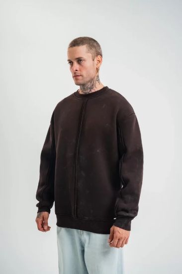 POLIZEI Premium Kalite Bisiklet Yaka Yıkamalı SweatShirt - Kahverengi resmi