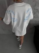 Unisex Bisiklet Yaka Baskılı Oversize T-Shirt - Beyaz resmi