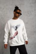 Erkek Güvercin Baskılı Sweatshirt - Beyaz resmi