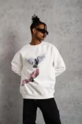Erkek Güvercin Baskılı Sweatshirt - Beyaz resmi