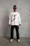 Erkek Güvercin Baskılı Sweatshirt - Beyaz resmi
