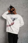 Erkek Güvercin Baskılı Sweatshirt - Beyaz resmi