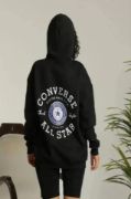 Unisex Kapüşonlu Üç İplik Oversize Baskılı Sweatshirt - Siyah resmi