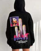 Baskılı Üç İplik Kapüşonlu Oversize Sweatshirt - Siyah resmi