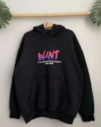 Baskılı Üç İplik Kapüşonlu Oversize Sweatshirt - Siyah resmi