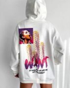 Baskılı Üç İplik Kapüşonlu Oversize Sweatshirt - Beyaz resmi