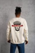 Unisex Bisiklet Yaka Baskılı Oversize Sweatshirt - Beyaz resmi